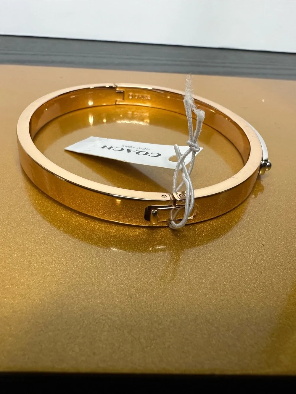 Coach F54565 Rose Gold and Silver Logo Plaque Bangle Bracelet - Picture 5 of 7